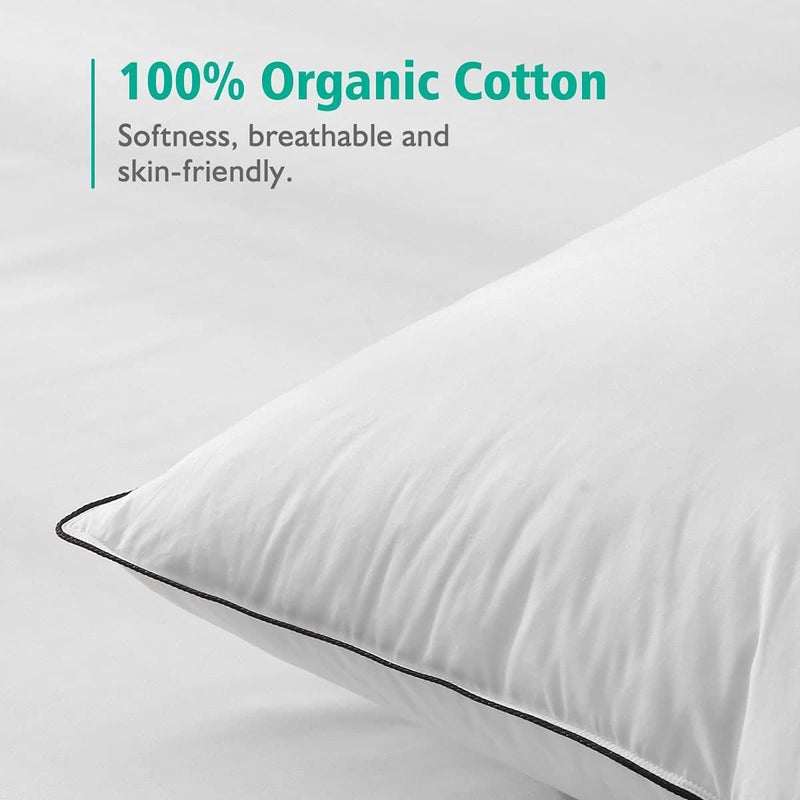 APSMILE Organic Feather Down Pillows Set of 2, Queen Size Bed Pillows for Sleeping with 100% Cotton Cover, 3-Chamber Hybrid Feather Down Core Pillow Surrounded by Polyester for Cushions 20x30 Inches - Image 5